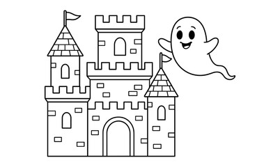 Fototapeta premium Ghostly castle adventure illustration for halloween fun and decoration