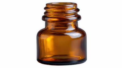 Amber bottle open neck vertical close up on black