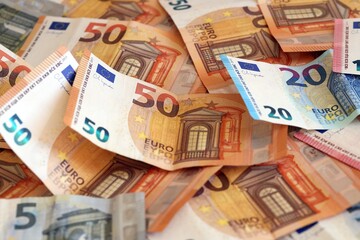 Euro money background Banknotes Design. Euro cash payment and wages. Cash background banner