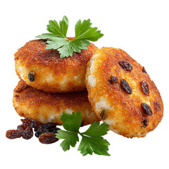 Cheese patties with raisin on transpart background