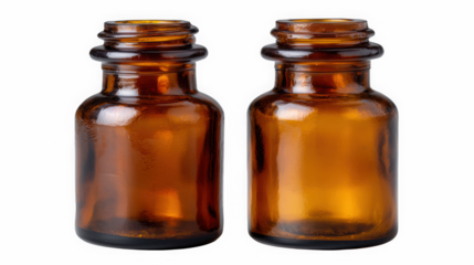 Amber small jars open neck paired on black background