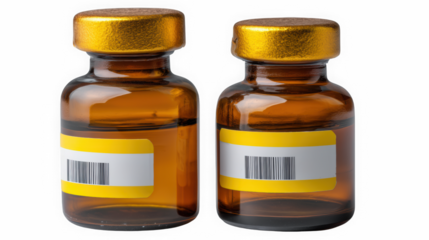 Amber glass vials with barcode labels with label
