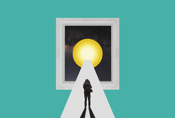 Digital collage modern art. Goal, achievement, creativity and ambition concepts