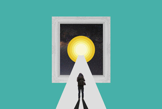 Digital collage modern art. Goal, achievement, creativity and ambition concepts