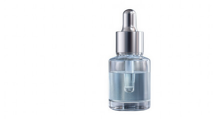 Obraz premium Clear liquid dropper bottle with silver cap isolated