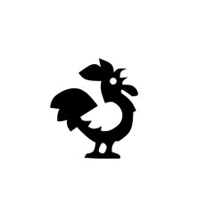 A charming monochrome image of a crowing rooster, designed in a playful and modern style. Ideal for branding food businesses, farms, or any cheerful concept.