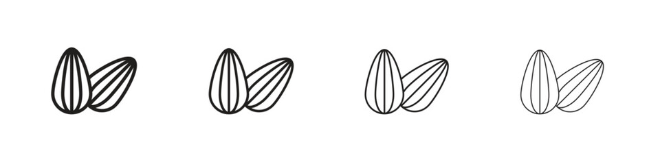 Almond icons. thin line symbols in strokes