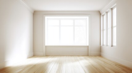 Bright Empty Room Interior with Large Windows and Wood Flooring, Ideal for Design Mockups