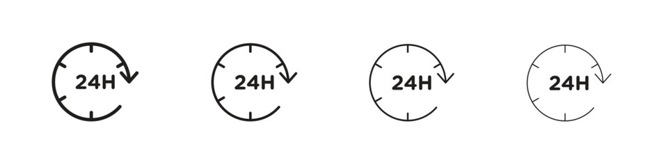24 Hour time icons. thin line symbols in strokes
