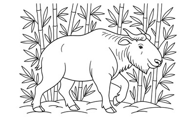 Naklejka premium Takin among bamboo illustration for nature and wildlife enthusiasts