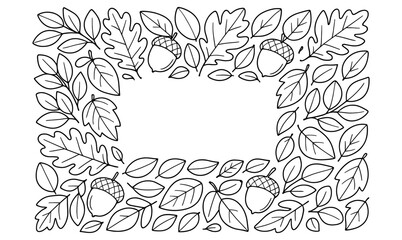 Leafy acorn frame design for autumn themed invites and crafts