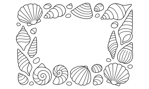Seashell frame coloring page for creative beach and ocean inspired designs
