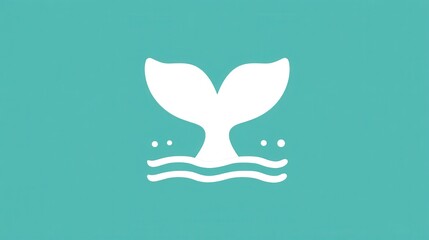 Simple illustration of a white whale tail splashing in teal water.