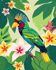 Colorful Bird in Tropical Setting Illustration