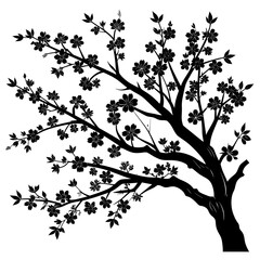 Fototapeta premium Graceful silhouette of a blossoming tree against a stark white background.