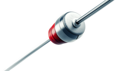 Closeup of a red and silver diode isolated on transparent background