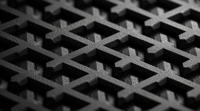 Close-up of textured black surface with geometric interlocking cross pattern
