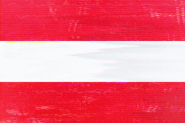 Digital rendering of the Austrian flag showcasing a vibrant color palette of red and white, with a textured and slightly distorted effect, creating a modern and dynamic visual