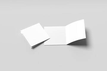 Bi-fold brochure mockup on a light gray background. 