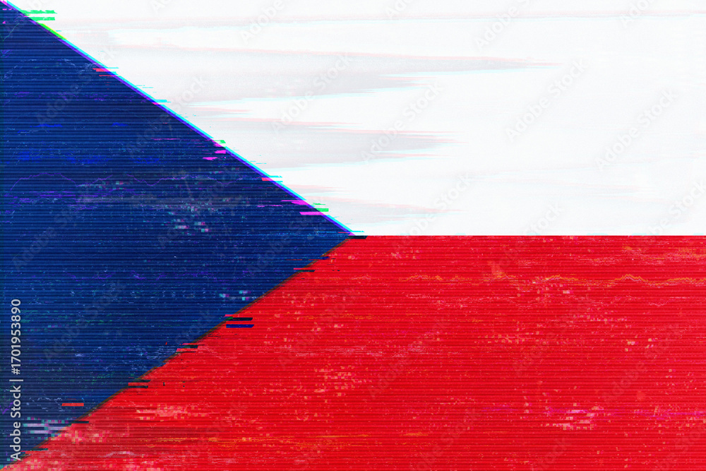 Poster abstract digital rendering of the czech republic's national flag displays a glitch effect with horiz