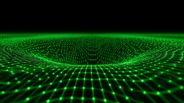 Digital Quantum Field: An artistic representation of a digital quantum field visualized with glowing green dots on a dark backdrop.