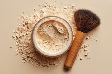 Beige powder compact with brush