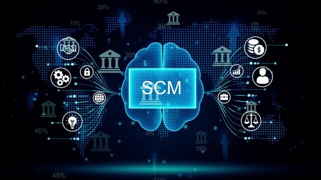 Supply Chain Management S C M Global Network Digital Brain Technology Business Logistics Strategy Analysis Icons World Map Connection