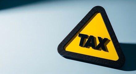 Yellow triangular tax warning sign with black border on light surface