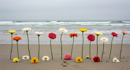 Colorful Gerbera Daisy Beach Installation