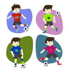 Soccer player icons collection various colorful flat isolation