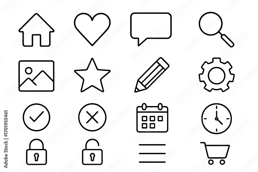 Aufkleber web and app ui/ux line icon set. editable stroke vector graphics for website, mobile interface desig