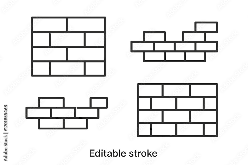 Poster brick wall thin line icon set. editable stroke vector illustration. building and construction concep