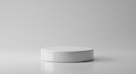 Glossy White Cylindrical Pedestal on Reflective Surface