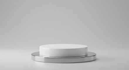 White & Metallic Two-Tier Cylindrical Pedestal Close-Up