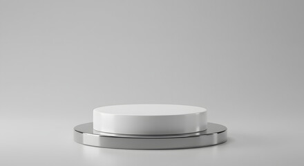 White & Metallic Two-Tier Cylindrical Pedestal Close-Up