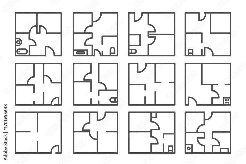 Poster floor plan icon set. architecture project collection. apartment layout and home blueprint symbols fo