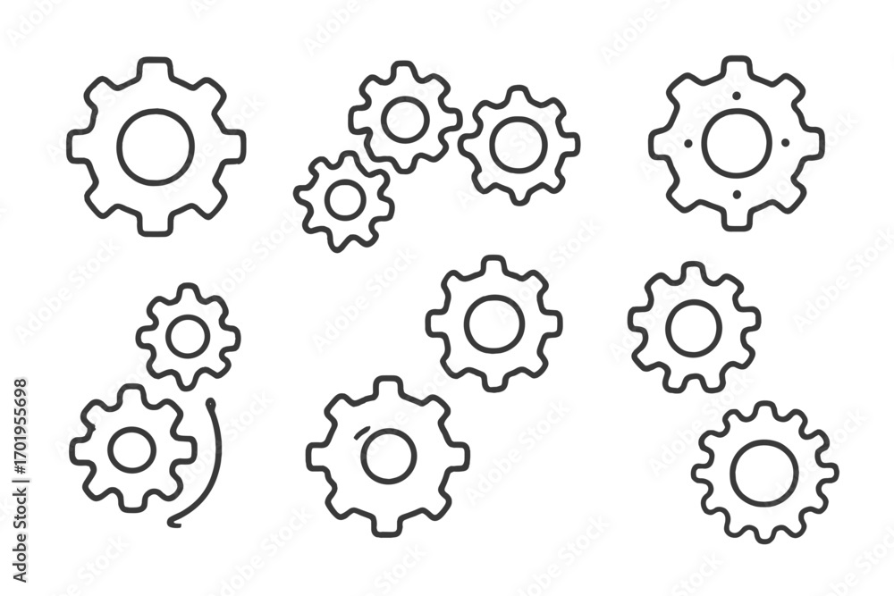 Aufkleber gears line icon collection. cogwheel and pinion symbols for mechanism and engineering. teamwork, pro