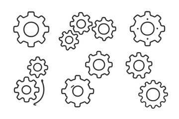 Gears line icon collection. Cogwheel and pinion symbols for mechanism and engineering. Teamwork, process, and system concepts. Settings, options, and preferences icon set.