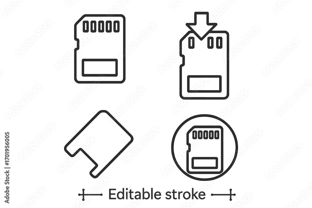 Aufkleber microsd memory card thin line icon set. flash drive and data storage concept. editable stroke vector