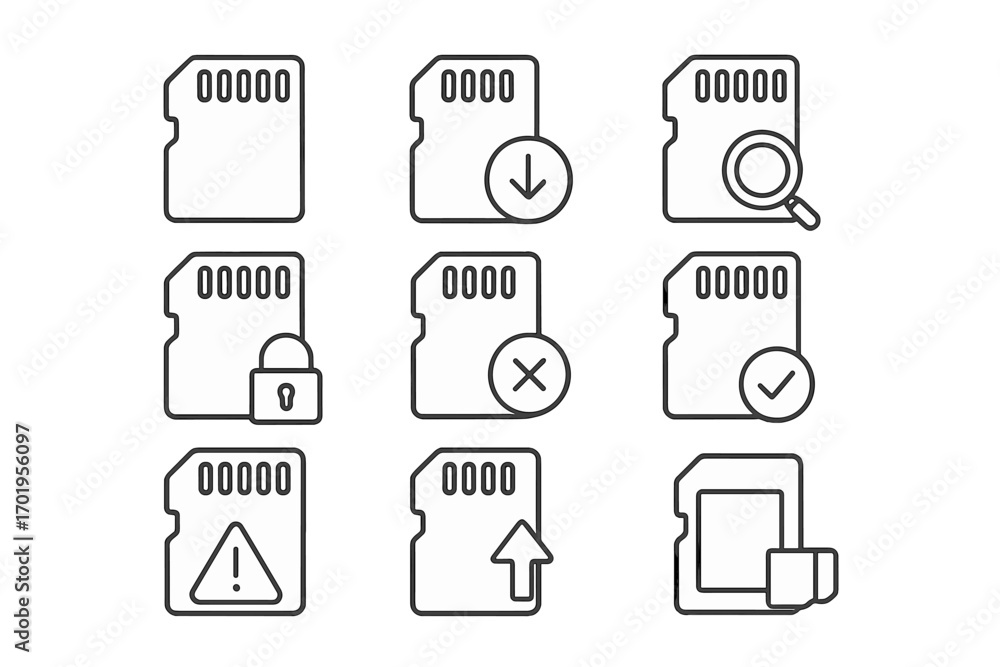 Aufkleber microsd memory card simple line icon collection. data storage flash drive symbols. download, upload,