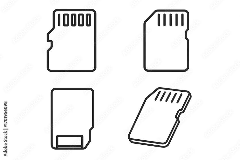 Poster microsd memory card line icon set. flash drive, data storage, secure digital symbol collection. micr