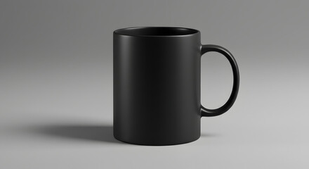 Matte Black Ceramic Mug on Neutral Gray Surface