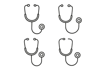 Stethoscope thin line icons set, editable stroke medical vector illustration, healthcare equipment symbols for web, books, cards, apps, transparent background, ordered pack