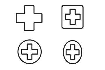 Obraz premium Set of thin stroke medical cross icons, editable vector elements for web, apps, books, cards, healthcare symbols, square and round frame designs, transparent background