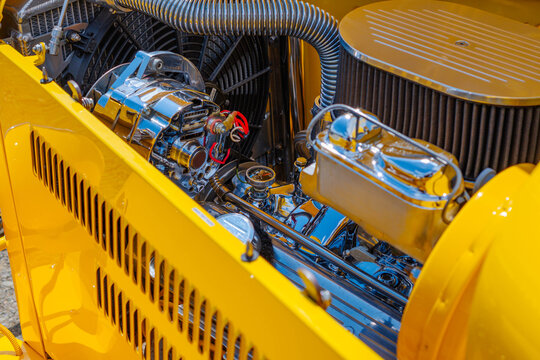 Cars show classic car detail shot, background image, hobbies car culture - Powered by Adobe