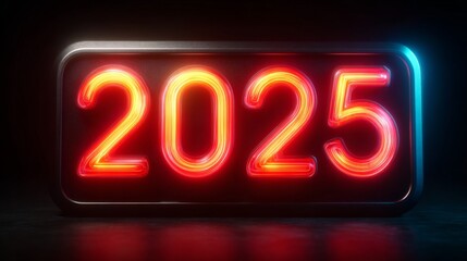 The Glowing Promise of 2025: A striking illuminated display showcasing the year 2025, its radiant glow reflecting on a deep, sophisticated background.