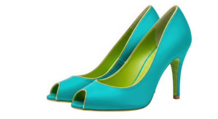 Turquoise peep toe high heel shoes fashion isolated on transparent background