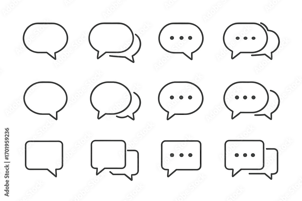 Poster speech bubble line icon set. chat message, comment, and dialog symbols. communication concept for we