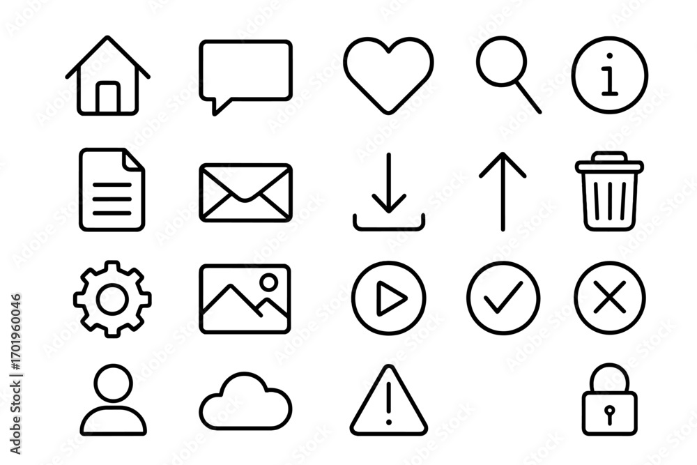 Aufkleber essential ui line icon set for web and mobile apps. vector collection of universal symbols for user 