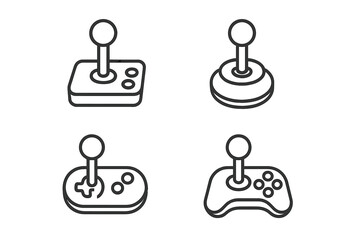 Minimalistic joystick line icon set with editable stroke, linear vector pictograms for game controllers, apps, banners, posts, and digital UI design, cartoon style